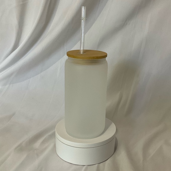 16 Ounce Handmade Frosted Glass Can Cup w/Lid & Straw, Neverending Story - Picture 4 of 4